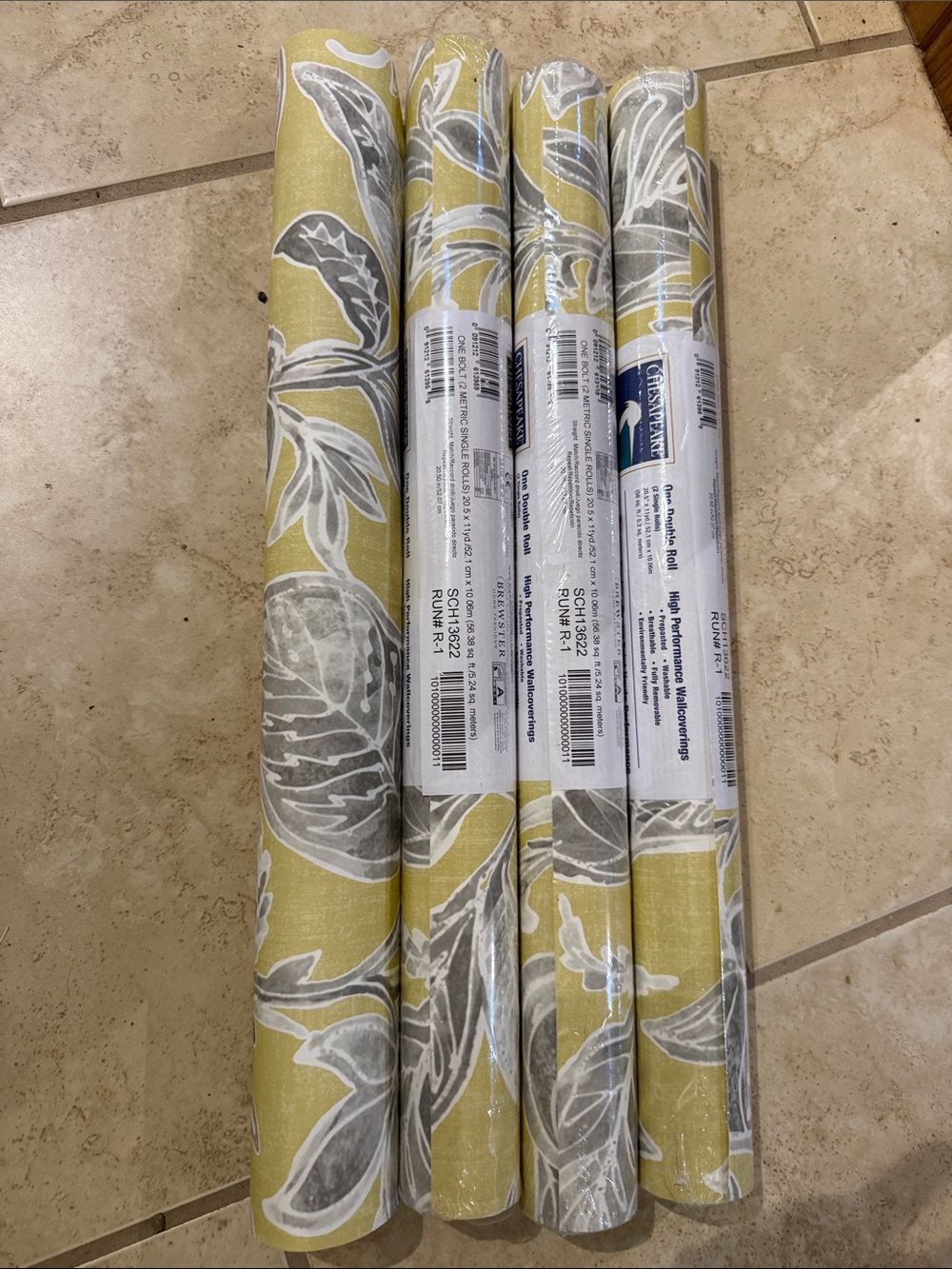 Pre pasted Floral Wallpaper Roll in Yellow and Gray by Brewster